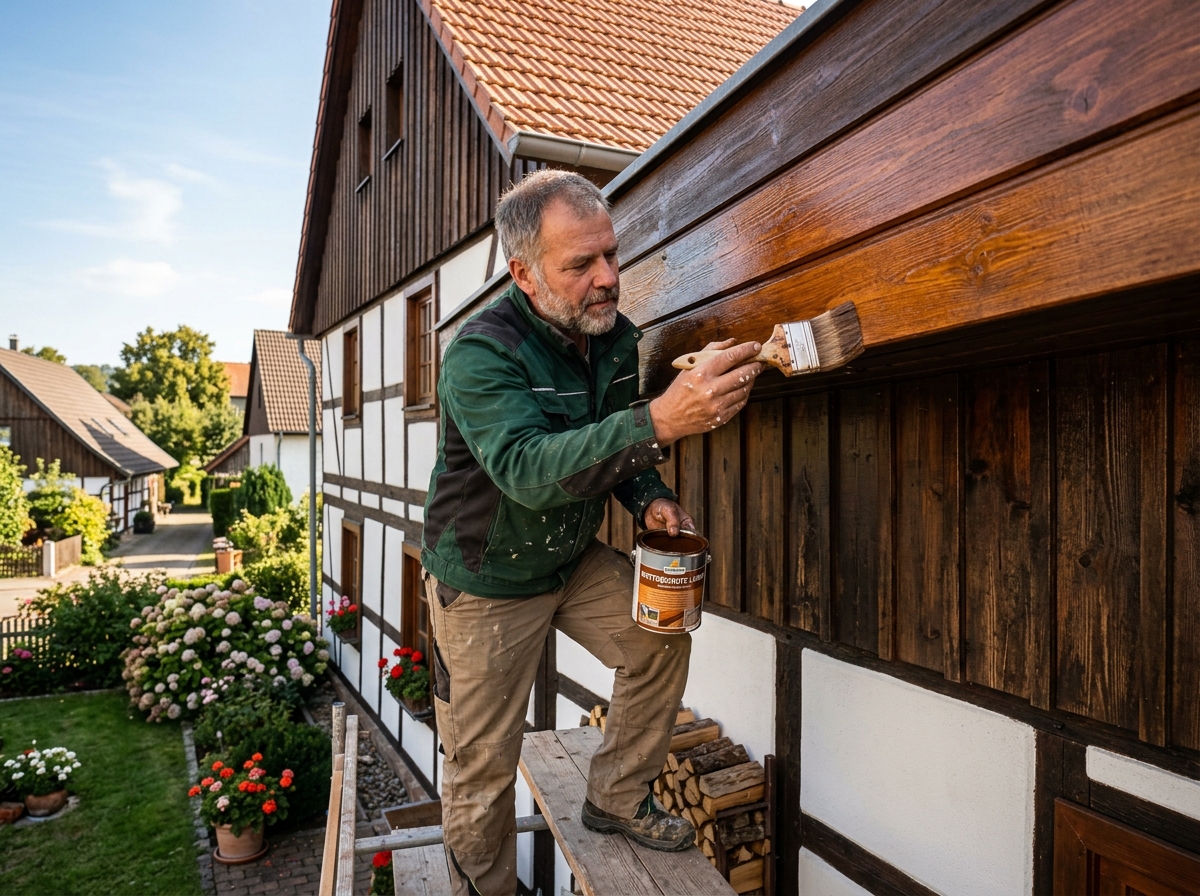 Fachmännischer Holzschutz und Lasuranstrich am Dachüberstand